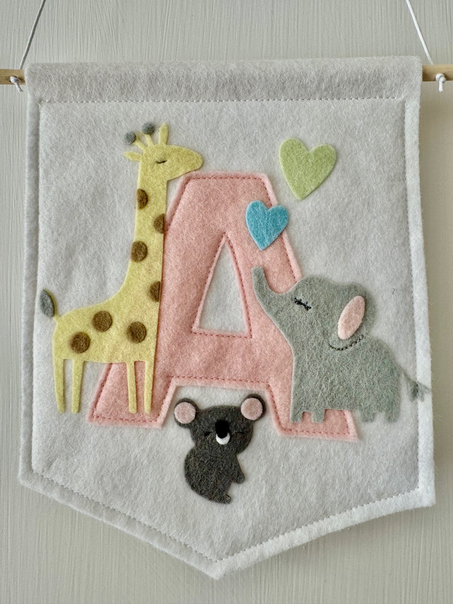 Felt zoo themed Initial Banner, Initial Nursery Wall Hanging, Wall Art, Nursery Gift, Christening Gift, Baby Gift, Baby Room decor,