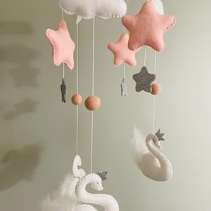 Swan nursery mobile, cot mobile, crib mobile, felt swan, swan nursery decor, kid bedroom mobile