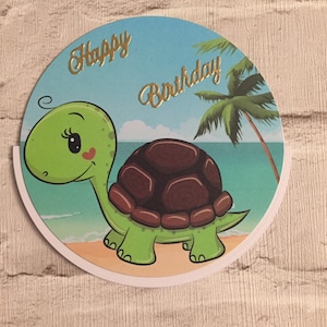 Carte d’anniversaire tortue, carte de vœux tortue, carte d’anniversaire, carte à bascule circulaire, carte d’anniversaire vierge