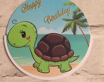 Tortoise birthday card, tortoise greetings card, birthday card, circular rocker card, blank birthday card