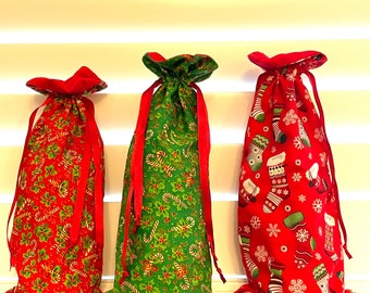 Gin bottle gift bag, Christmas drawstring bottle bag, gin bag, eco wrapping, gift bag