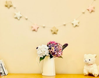 Blush star garland, felt nursery bunting, star wall hanging
