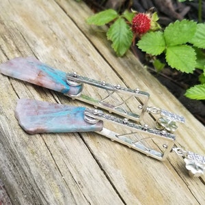 Edgy Sterling Silver Chrysocolla in Quartz Laced Dangle Drop Earrings