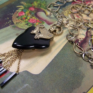 SALE Art Deco Buckle Tassel Pendant Hand Forged Brass Link Chain Necklace