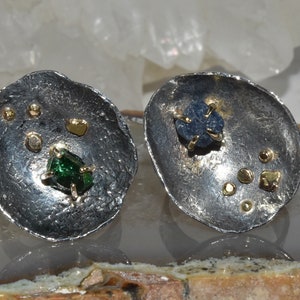 Galaxy Ring Sterling Silver Statement Ring Raw Blue Sapphire or Green Tourmaline Crystal You Choose