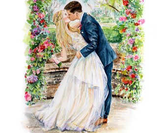 Wedding Painting/ Custom Watercolor Portrait / Couple Portrait/ Hand Painted Portrait/ Watercolor Wedding Painting
