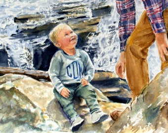 Custom Portrait/ Custom Family portrait / Watercolor Family Portrait / Children's Portrait / Father and Son Portrait/ Scenic Portrait