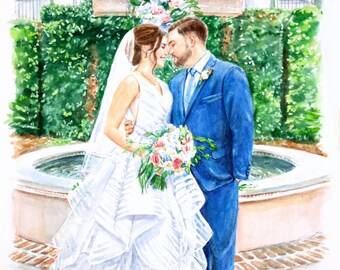 Wedding Painting/ Custom Watercolor Portrait / Couple Portrait/ Hand Painted Portrait/ Watercolor Wedding Painting
