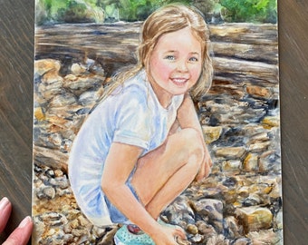 Custom Portrait/ Watercolor Portrait / Child's Portrait/ Family Portrait/ Watercolor Portrait on Clay Panel