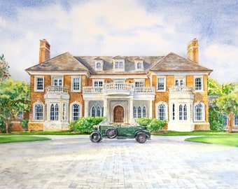 Large Watercolor House Portrait / Watercolor Vacation Painting/ College Painting / House Portrait/ Architectural Watercolor / Realtor Gift