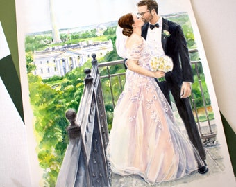 Custom Wedding Watercolor Portrait: Hand-Painted Bridal Art