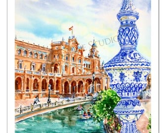 Fine Art Print of "Plaza de Espana"/ Seville, Spain / Architectural Print / Vacation