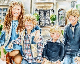 Custom Watercolor Portrait/ Custom Family portrait / Hand Painted Watercolor Portrait / Children's Portrait / Custom Painting of Children