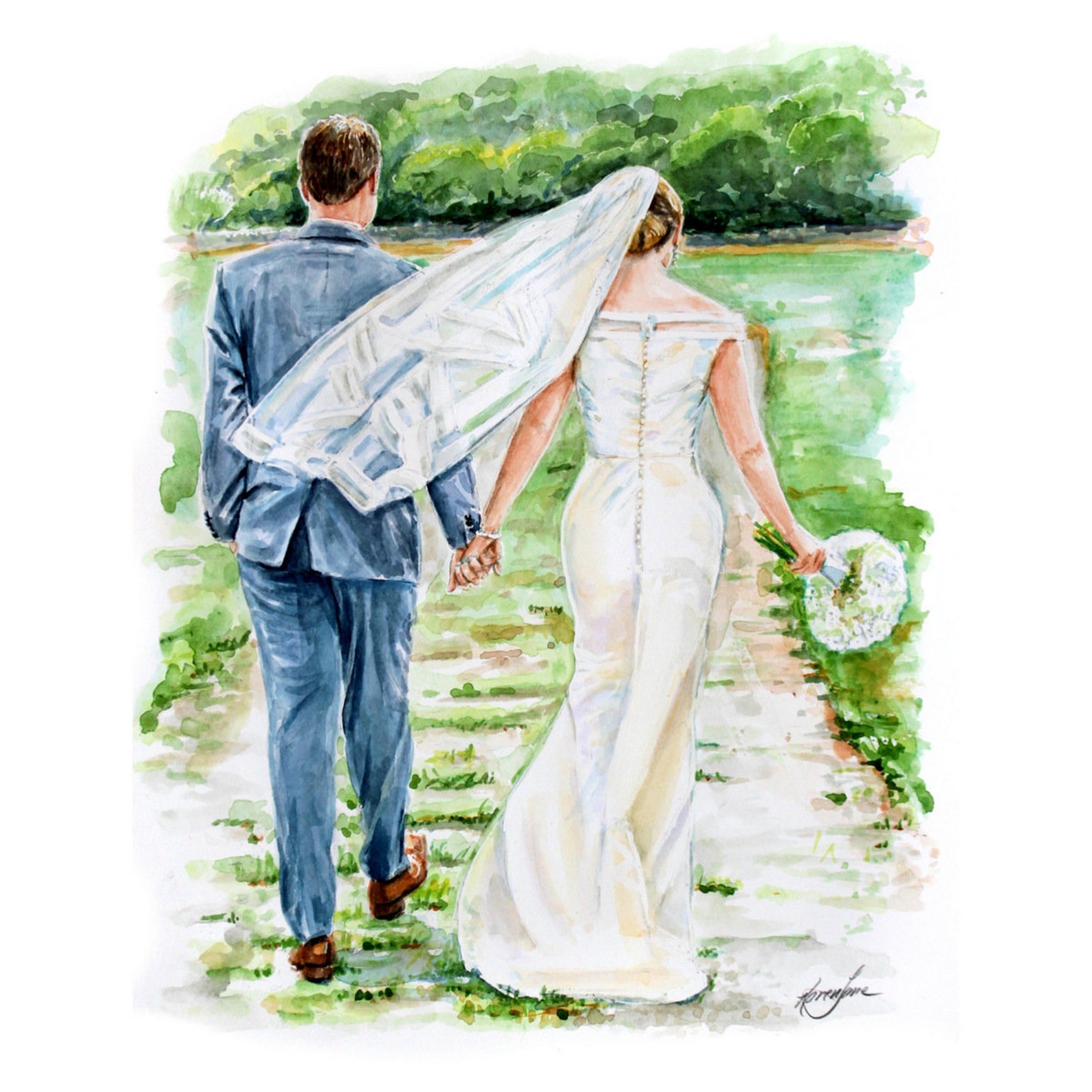Wedding Painting/ Custom Watercolor Portrait / Couple Portrait/ Hand ...