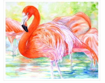 Flamingo Print / Pink Flamingo / Flamingo Painting / Bird Art /Audubon Print / Shore Bird