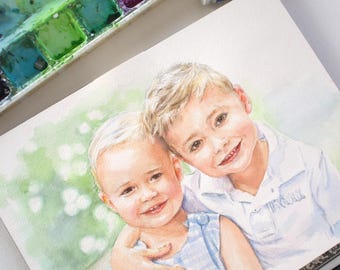 Custom Watercolor Portrait / Custom Family Portrait / Child's Portrait/ Watercolor Portrait/ Custom Watercolor Painting