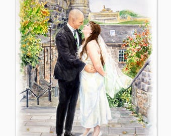 Wedding Painting/ Hand Painted Watercolor Portrait / Custom Wedding Portrait/ Couple Portrait/ Wedding Watercolor Painting