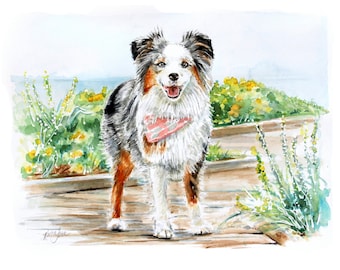 Original  Dog Portrait, Cat Portrait, Pet Portrait , Watercolor Dog Portrait, KJaneStudio