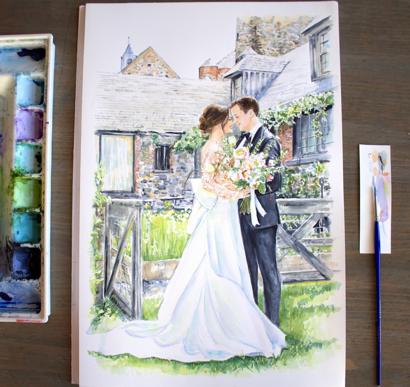 Wedding Painting/ Watercolor Portrait / Custom Bridal Portrait/ Couple ...