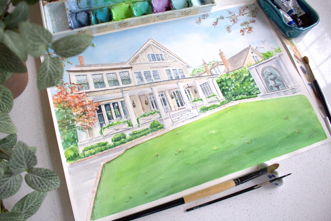 Watercolor House Portrait /hand Painted Custom House Portrait / Wedding ...