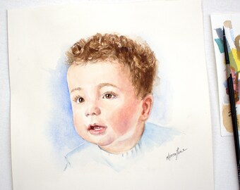 Watercolor Portrait /  Mini Portrait/ Child portrait/ Family portrait/ Little Girl Portrait/  Baby Portrait / Custom Portrait