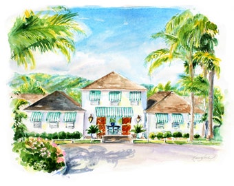 Fine Art Print of "Round Hill Resort"/ Jamaica / Architectural Print / Round Hill Hotel and Villas / Wedding Guest Book
