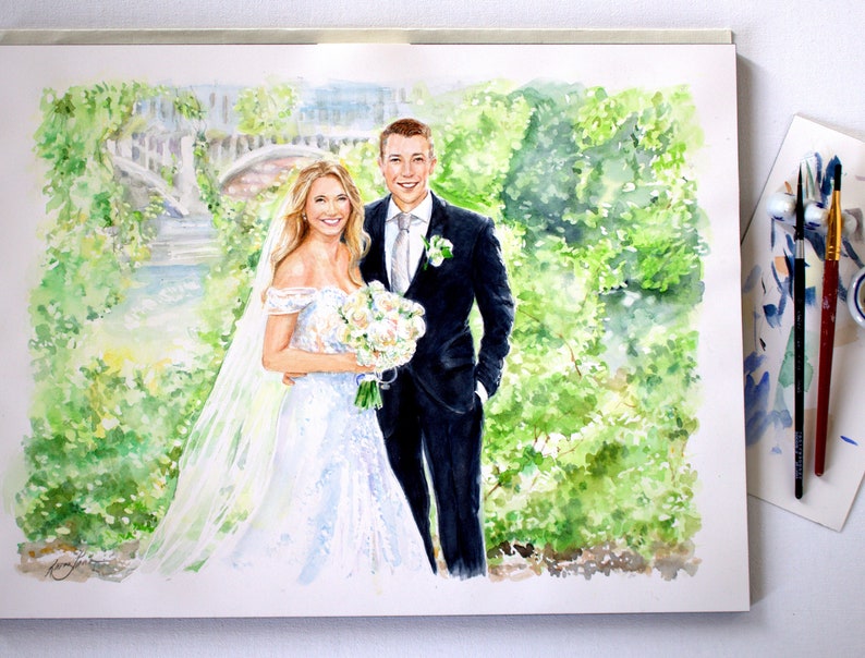 Wedding Painting/ Watercolor Portrait / Custom Bridal Portrait/ Couple ...