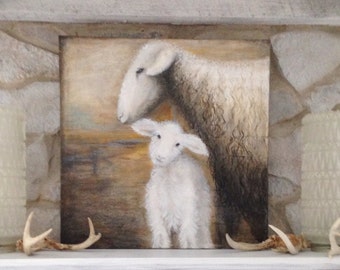 sheep painting,lamb painting,Giclee Print,mother and baby,lamb art,sheep art,"MaaMaa and Baby",nursery art,farmhouse,rustic art