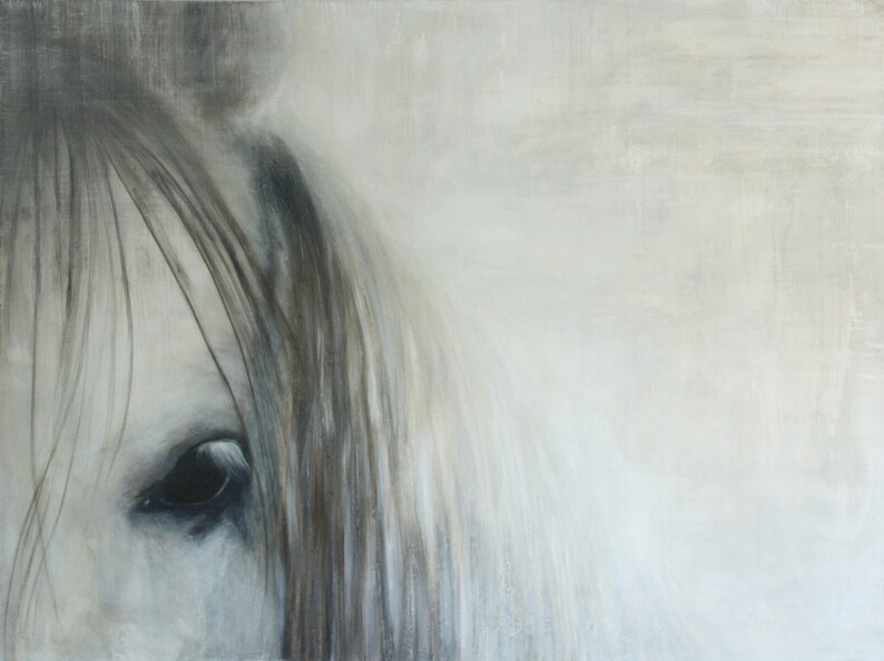 Horse Painting Print,Horse painting,Equine art,Horse art,Giclee Print,Gaze,18x24,Painting of a horse,White horse,gray painting image 1