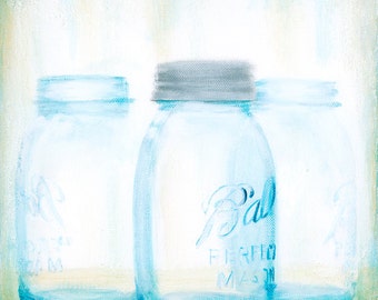 Ball Jar painting,10"x10","Ball Jars #2",Giclee Print, Mason Jars,square painting, small painting, farmhouse decor, vintage decor