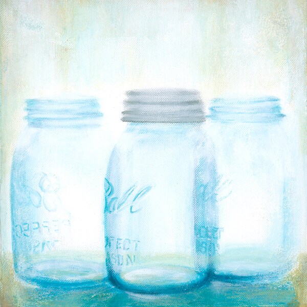 Ball Jar painting, Mason Jars, square painting, small painting, farmhouse decor, vintage decor, Giclee print