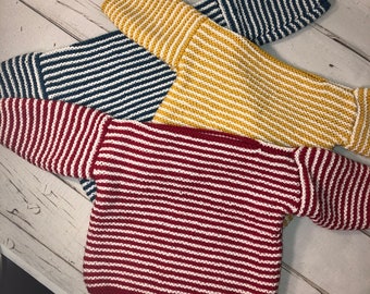 Hand knitted baby/toddler striped sweaters/jumpers/ three colours