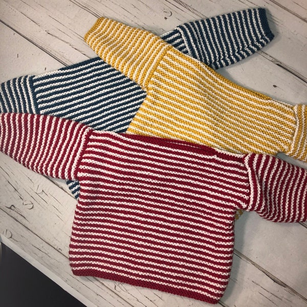 Hand knitted baby/toddler striped sweaters/jumpers/ three colours