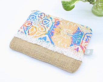 kleine Tasche bunte Mandalas Etui Tasche mit Reißverschluss Handmade Unikat Canvas Jute Geschenkidee