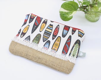 kleine Tasche Surfbretter Etui mit Reißverschluss Handmade Unikat Canvas Jute Geschenkidee Sommerlich