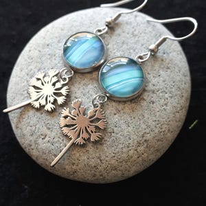 Dandelion head silver drop earrings make a unique gift for mum in various colours, seed head earrings, handmade gift, gift for nature lover,