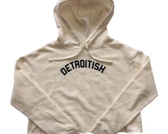 Ladies Detroitish Crop Hoodie - Bone