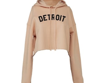 Ladies Detroit Crop Peach Hoodie