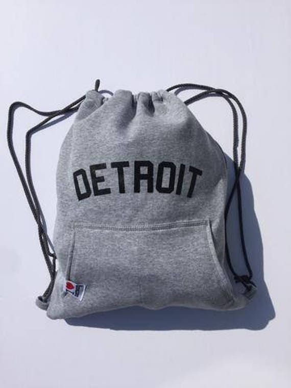 Detroit Fleece Drawstring Bag Grey Etsy