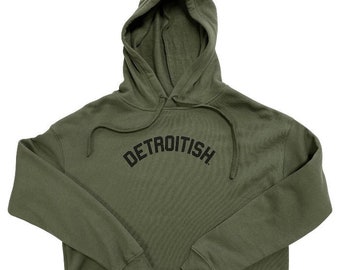 Ladies Detroitish Crop Military Green Hoodie