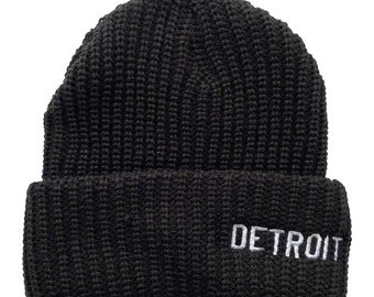 Vintage Detroit Michigan Cityscape Women and Men Skull Caps Winter Warm Stretchy Knitting Beanie Hats 