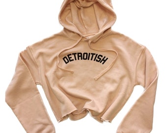 Ladies Detroitish Crop Peach Hoodie