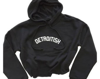 Ladies Detroitish Crop Black Hoodie