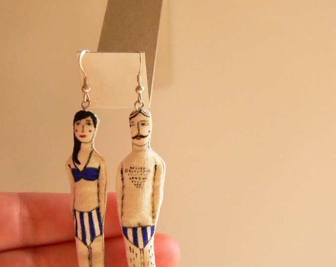 Couple of Swimmers Textile Earrings Set of 2 Handpainted Etsy