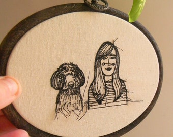 Customized portrait for a couple, Custom couple portrait, machine embroidery Oval Custom Portrait, personalized gifts for mom, Dog Mom