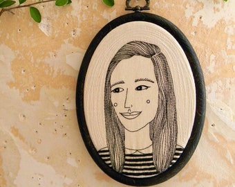 Custom embroidey portrait, custom girfriend portrait birthday anniversary engagement gift, embroidered portrait for her, embroidery hoop art