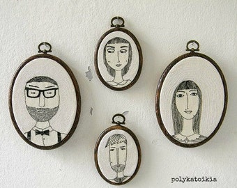 Family portrait embroidery, custom children portraits, custom couple portrait embroidered portrait artwork, wedding anniversary holiday gift