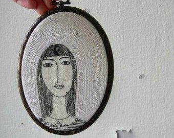 Personalized Portrait, Hand Stitched Portrait, Custom Made Embroidered Girlfriend Wife Friend Partner Portrait, Embroidery Hoop art