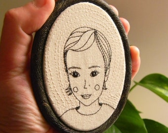 Embroidery Portrait  // New Family Member Portrait // Hand Embroidered Oval Portrait // Baby Shower // Kid Portraits Art