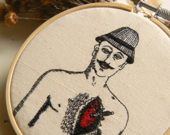Roland Topor Les Masochistes,Cheerfully violent illustrations,knife in heart embroidery artwork by polykatoikia